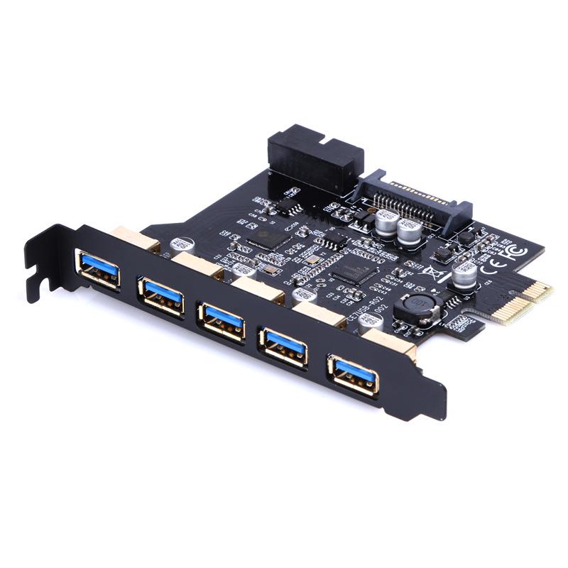 7-Port USB 3.2 Adapter Card with 5 External Ports + 19-Pin Front Panel, Dual-Core Host Controller, GEN1 5Gbps.