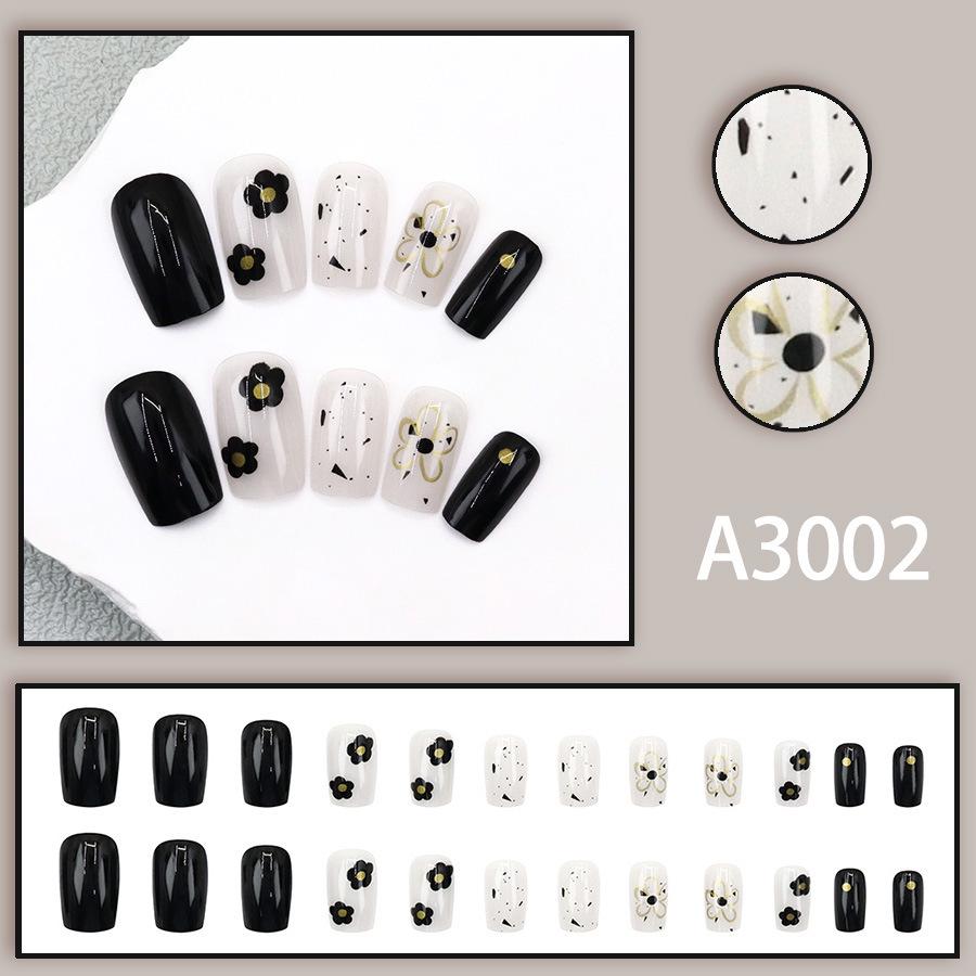 High-End Black & White Floral Nail Stickers - 24 Versatile Pieces, Simple & Trendy