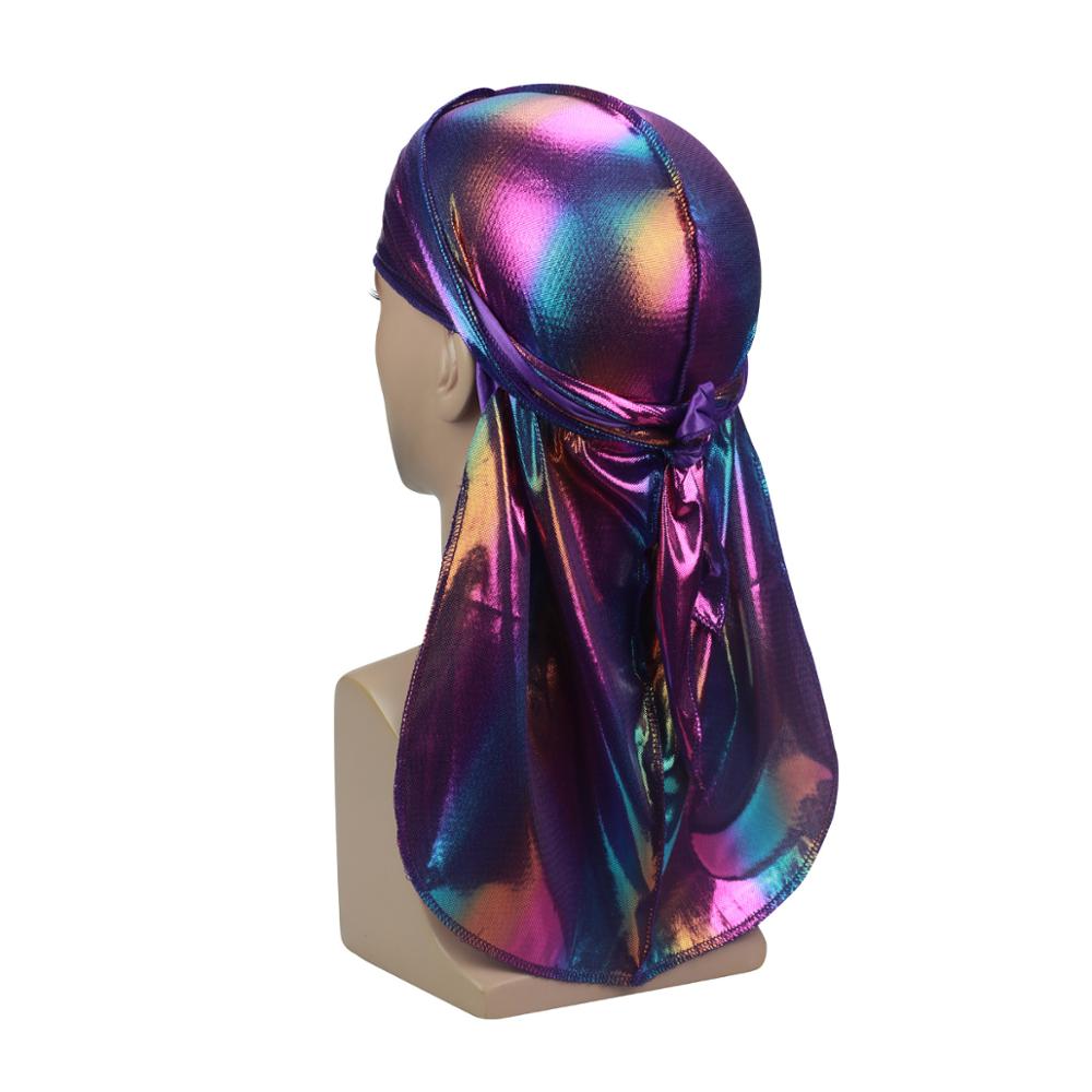 Mode Herren Bunte Durag Wellenmützen Herren Glitzernde Seidige Durags Turbanmütze Hip-Hop Bandana Kopftuch Langes Ende Piratenhüte