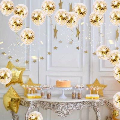 50 Pcs Party DecorationsGold Confetti Latex Balloons Gold Balloons with Golden Paper Dots for Graduation Wedding Birthday Baby Shower