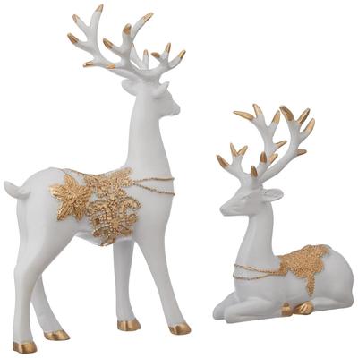 Creative Resin Golden and White Reindeer Sculptures | Beautiful Home Decor | Elevates The Energy of Your Room (Pack of 2) New