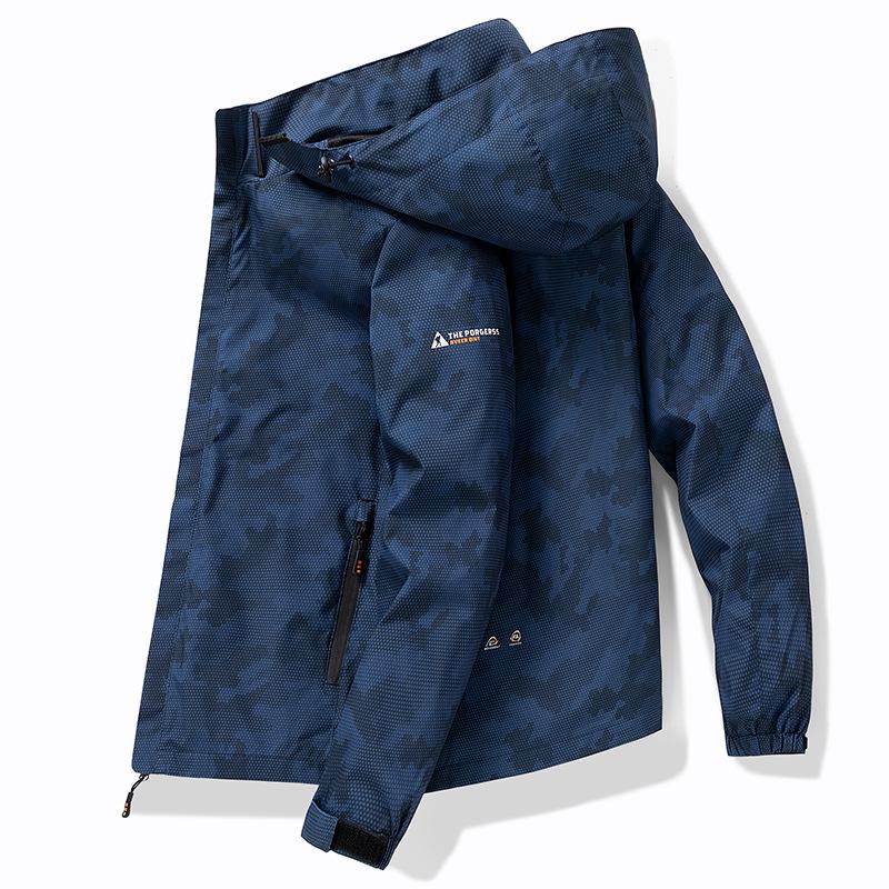 Men's Camouflage Hooded Windbreaker Jacket - Removable Hood, Casual Outdoor Wear for Spring and Autumn