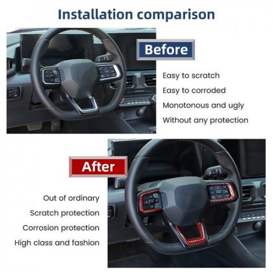 Steering Wheel Trim Sticker Accessories For Ford Mustang 2024+ Red Carbon Fiber