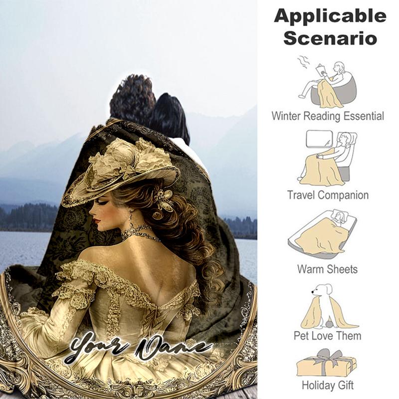 1PC Custom Name Victorian Elegance Portrait Flannel Blanket Versatile,all-season Throw Suitable for the Living Room,bedroom,camping,travel,and Gift
