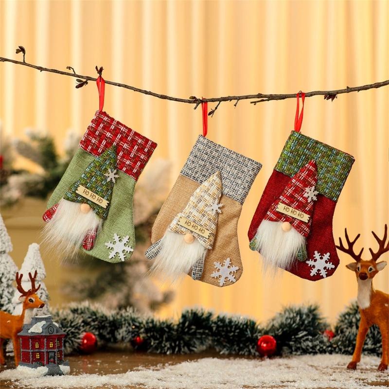 4 Pcs Lovely Christmas Hanging Socks Christmas Stockings Candy Gift Bag Christmas Decorations For Home Office Party