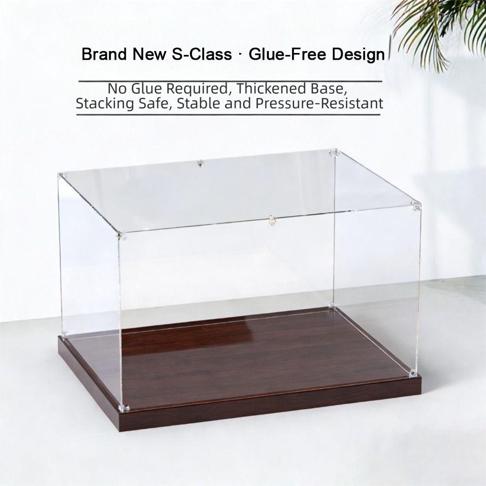 Transparent Acrylic Acrylic Display Case Stackable Design No-glue Assembly Dustproof Cover Wooden Bottom Model Display Case
