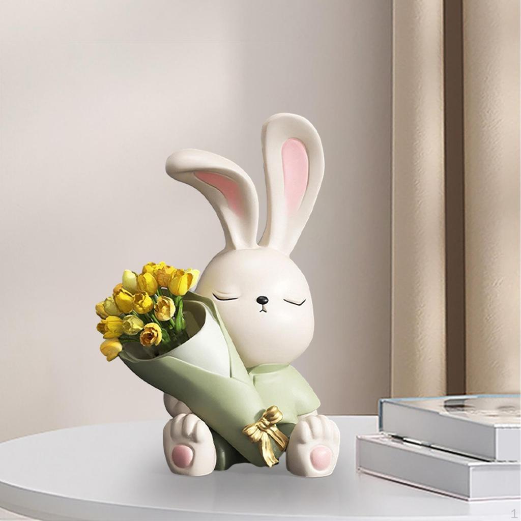 Flower Vase Rabbit Figurine Sculpture Bud Table Centerpiece Bunch Storage Resin Bunny Statue