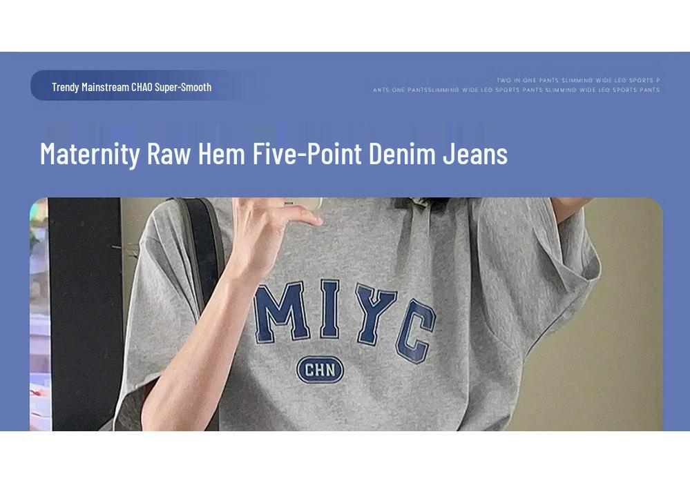 Korean-Style Summer 2026 Ripped Maternity Denim Shorts