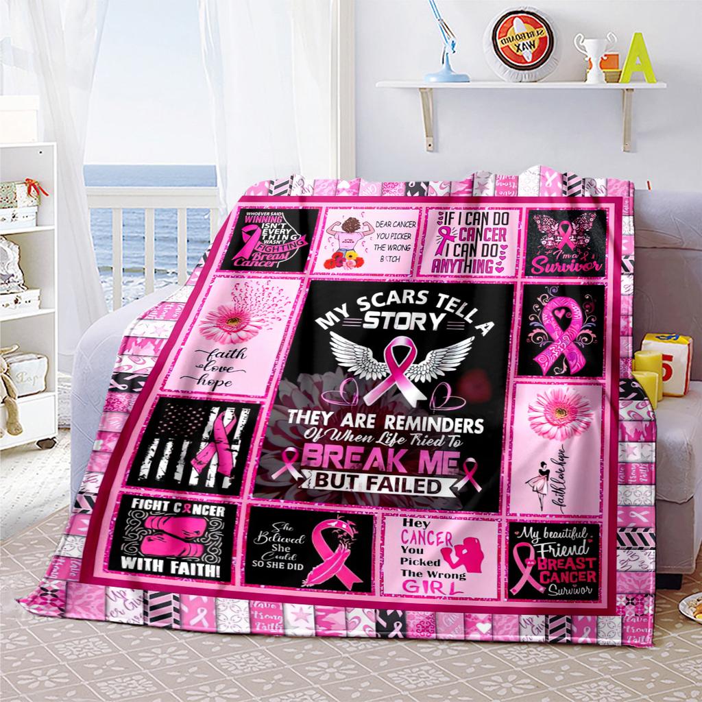 1PC Breast Cancer Awareness Pink Ribbon Throw Blanket Soft Comfortable All Seasons Perfect Sofa Office Travel Home Gift Idea
