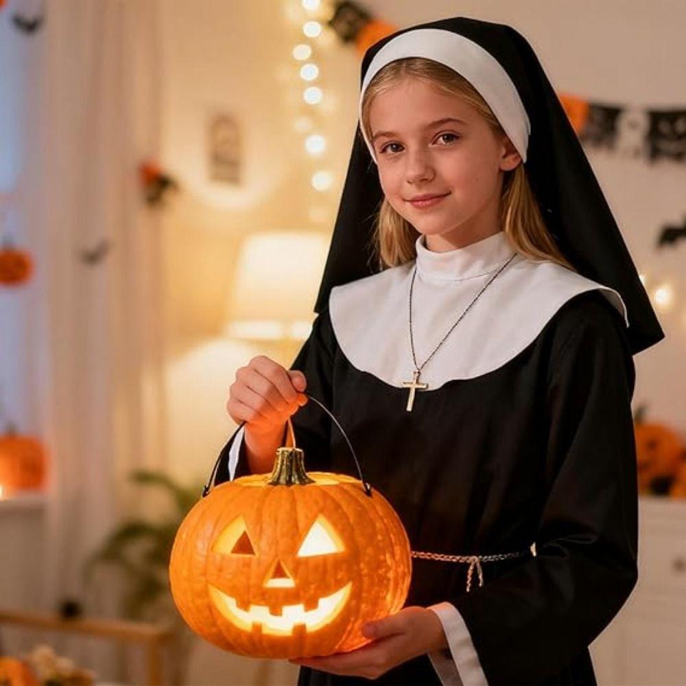 1/3Pcs Victorian Halloween Gothic Costume Nun Collar Gothic Hat White Collar Costume Party