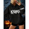 Oversized street-style hooded sweatshirt for Halloween with Karma print. Suitable for autumn and winter casual wear for ladies.