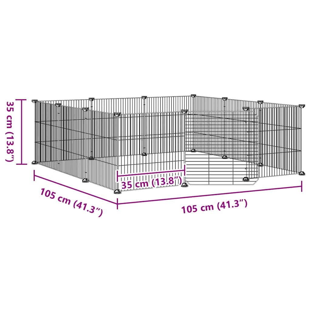 12 Panel Pet Cage with Door Black 35 x 35 cm Steel