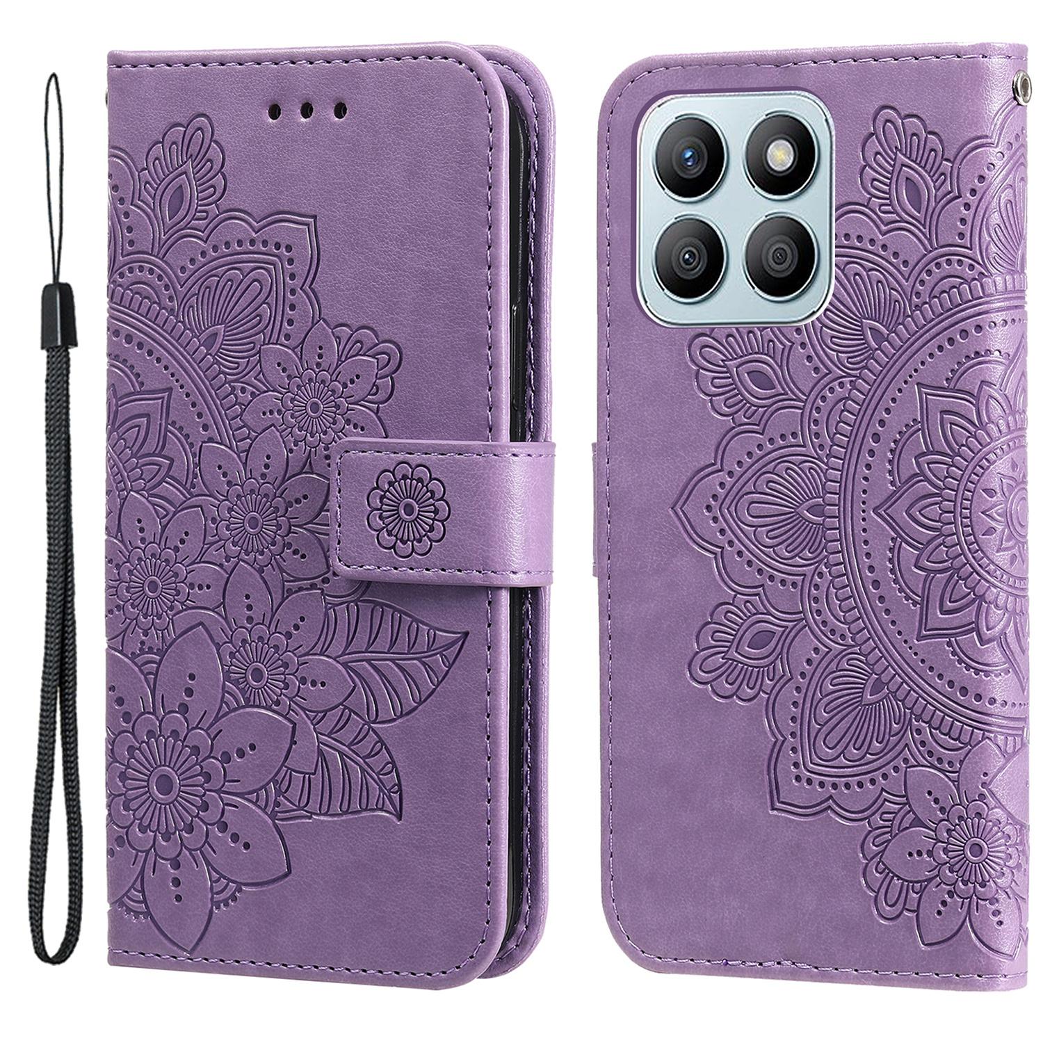 

For Honor X8b 4G Case Floral Pattern PU Leather Wallet Stand Phone Cover Purple
