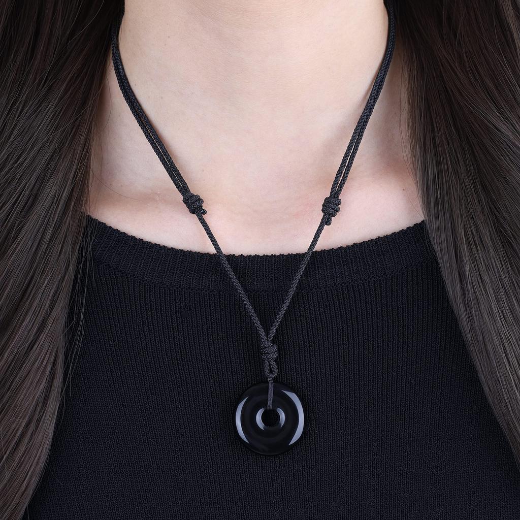 Obsidian Pea Disc Amulet Power Stone Necklace [Koai] (Unisex)