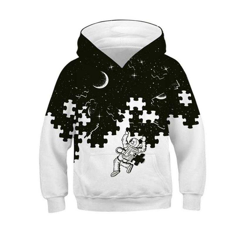 3D Černobílé designové mikiny Dětská mikina přes hlavu s dlouhým rukávem Chlapecká Dívčí Mikina Topy Streetwear Dětské oblečení Sudadera