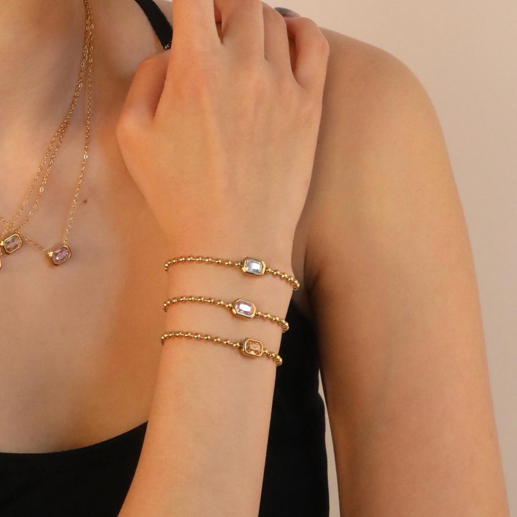 Light Luxury Empty Heart Bracelet Niche Design Rectangular Green Diamond Button Head Bracelet Stainless Steel Jewelry Women