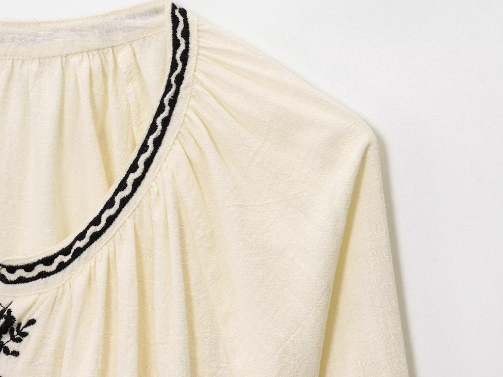 European and American Women's Color-Block Embroidered Fashion Shirt