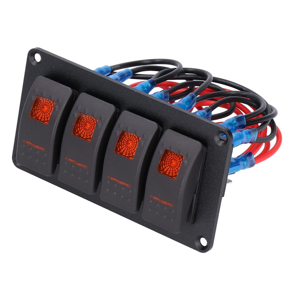 4 Gang Rocker Switch Panel LED Backlight 5‑Pin Overheat Protection for 12V 24V Vehicle Marine Yacht BoatOrange Light