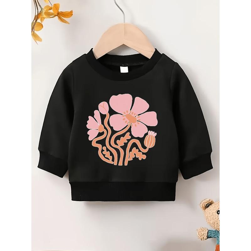 European Size Spring and Autumn Baby Girl Comfortable Simple Printed Pattern Versatile Round Neck Sweatshirt