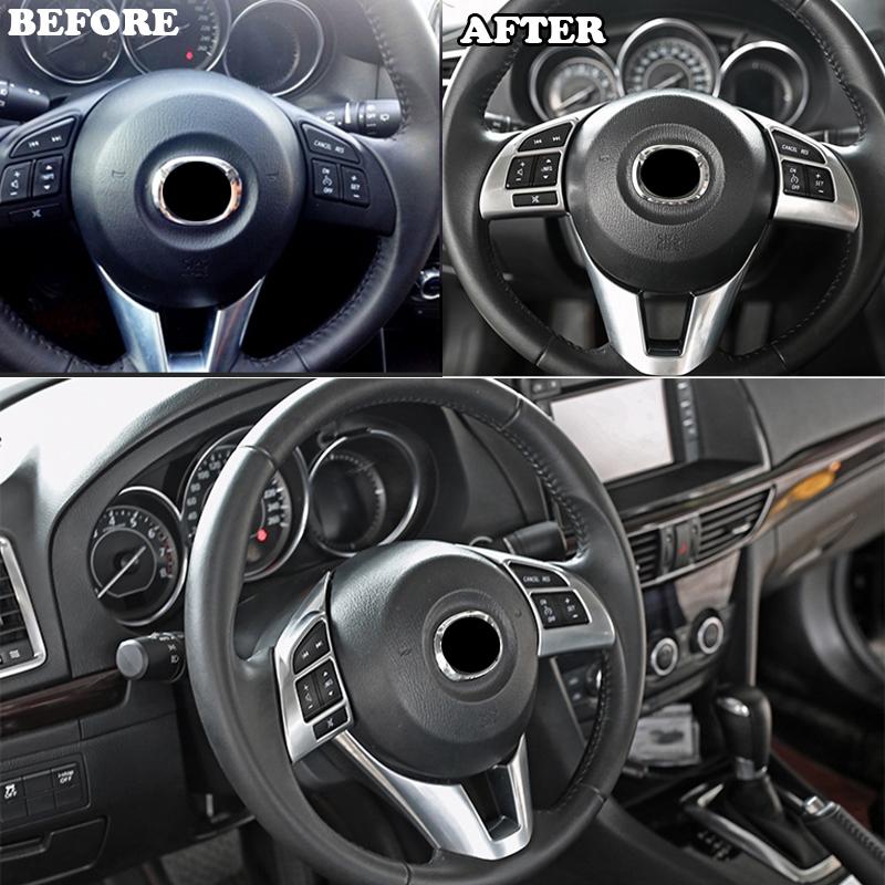Fit For Mazda 3 M3 Axela 2014 2015 2016 Chrome Interior Steering Wheel Panel Cover Trim Inner Garnish Molding Badge Frame Insert