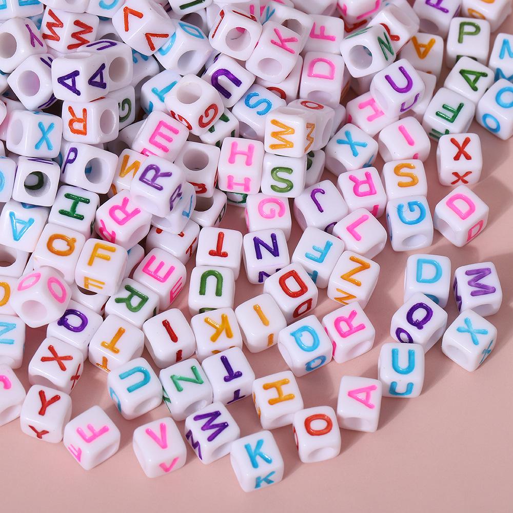 English Alphabet Bead Stringing DIY Jewelry Kit - Square Multicolor Loose Beads (Sizes: 5x5, 6x6, 7x7, 8x8, 10x10)