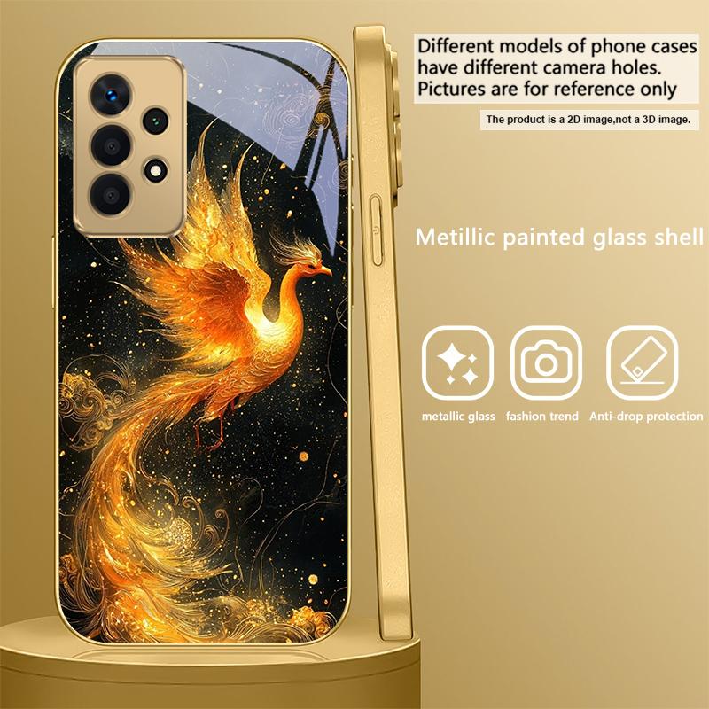 Golden Phoenix Nirvana For Samsung A 31 32 A33 A34 35 14 A15 13 16 25 26 50 52 53 54 55 56 70 71 72 73 Golden Glass Phone Case