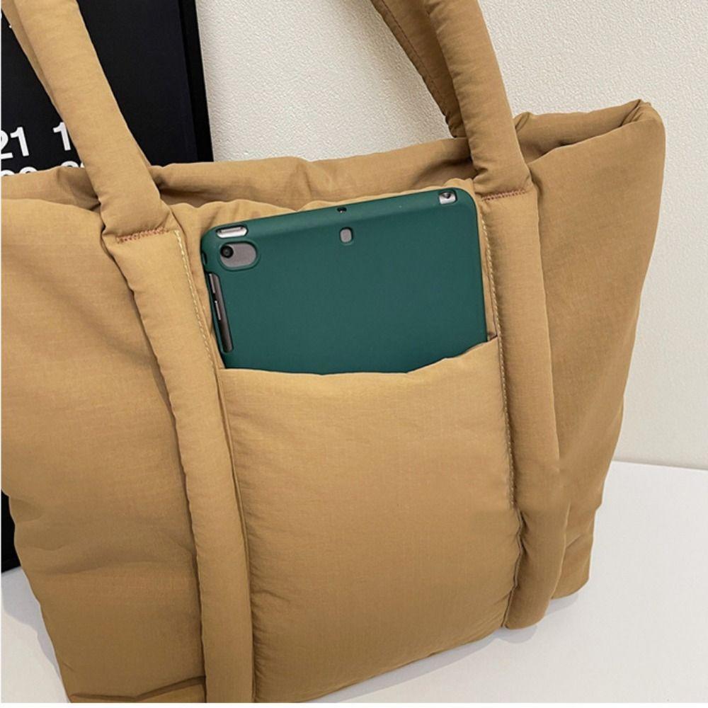 Korean Style Cotton-padded Tote Bag Solid Color Puffy Crossbody Bag Casual Nylon Handbag  Girls