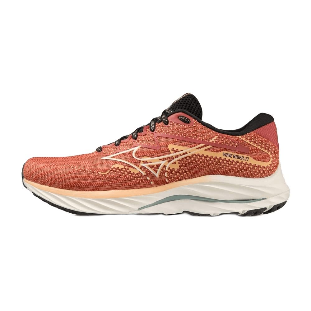 

Mizuno Wave Rider 27 Running Thick 2E Shoes, Jogging, Marathon, Training, Sports, Lightweight, Resilient, Sole, Men s, Red/White/Orange, 28.0 cm,