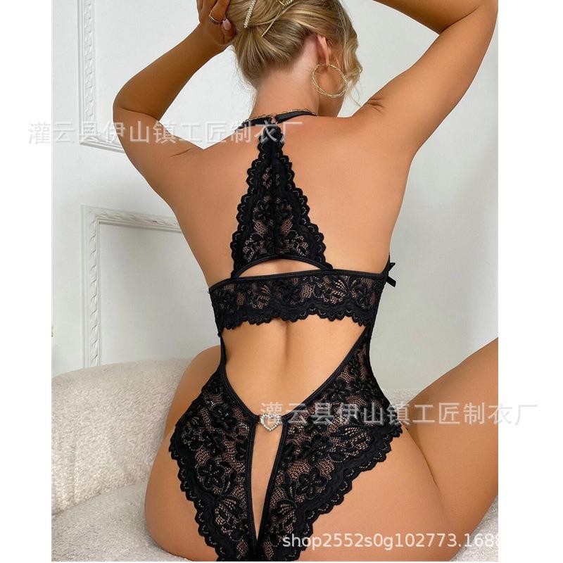 Sexy underwear new lace perspective free open crotch onesie sexy sleep