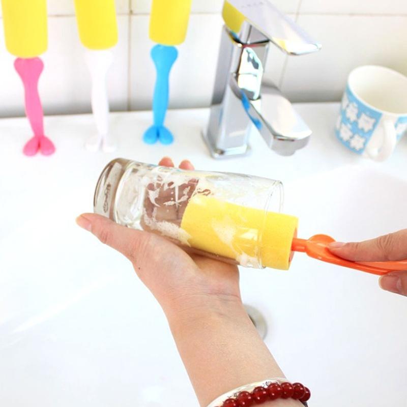 1pc Sponge Bottle Cup Brush Glass Tube Cleaning Washing Kitchen Handle Cleaner