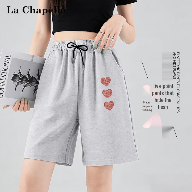 La Chapelle Women s Love Heart Print Drawstring Cotton Shorts S