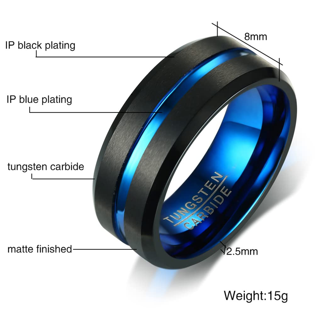Accessories Tungsten Ring Black Ring Blue Matte Texture Super Hard [Rockyu] Men's