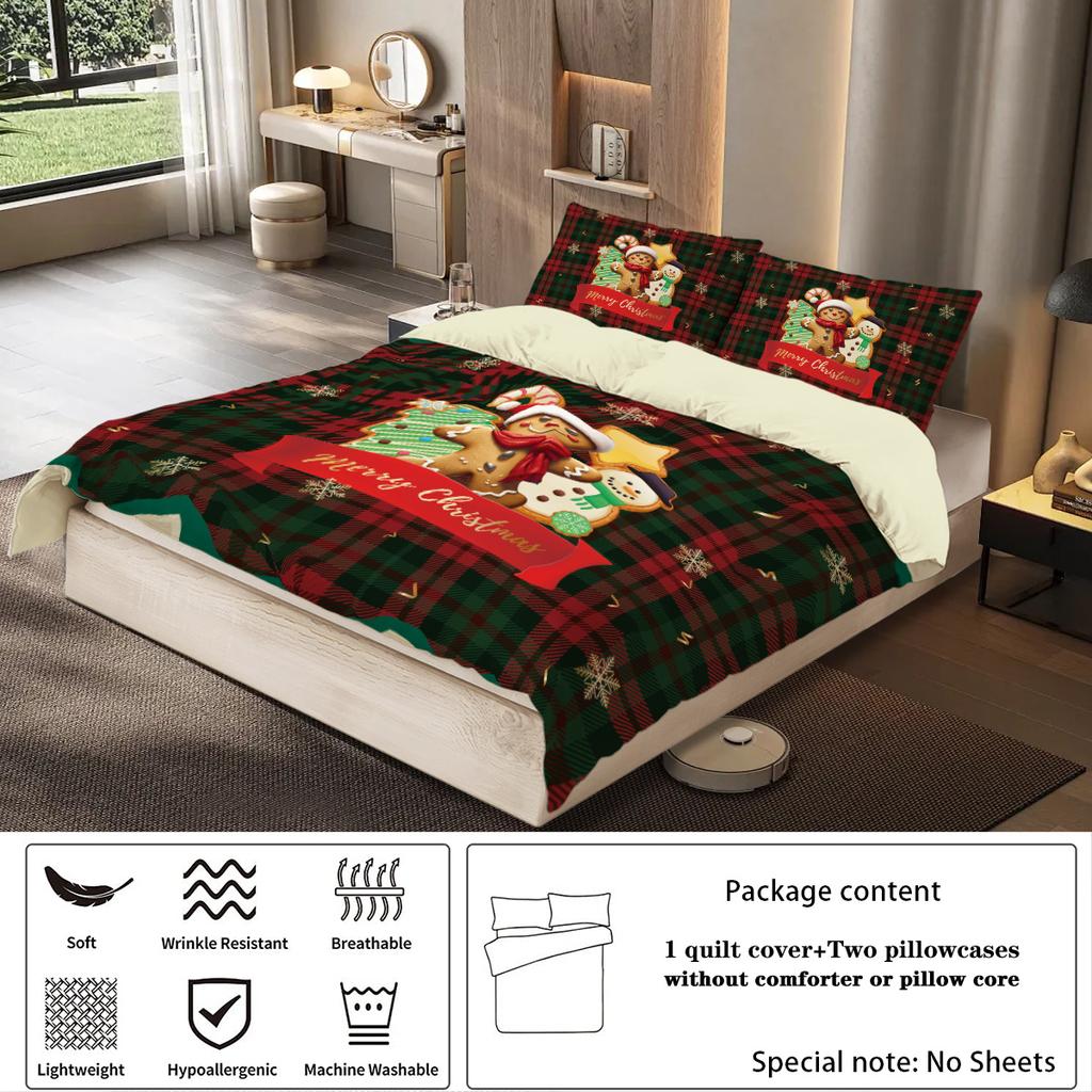 Comforter 3Pcs Christmas Gingerbread Print Coreless Bedding Set Comfortable Multi Size Bedroom Dormitory S Machine Washable