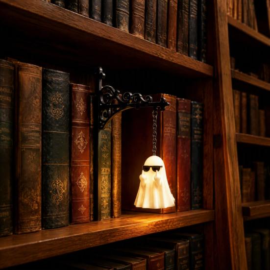 Library Style Ornament Ghost Reading Bookshelf Light, Vintage Metal Book Nook Lamp, Spooky Bookend Lamp Ornament, Warm LED Shelf Light for Lovers