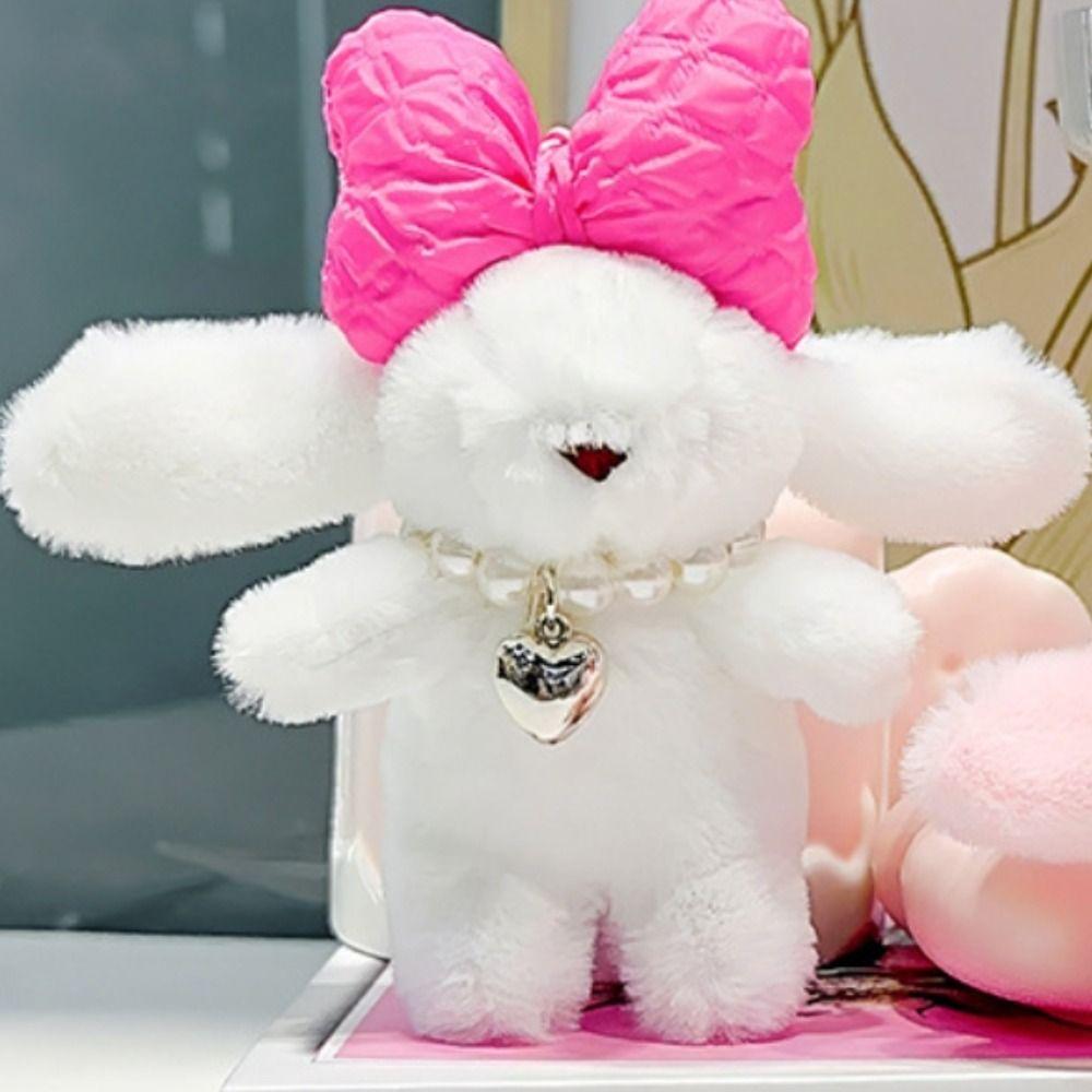 Chubby Fluffy Bunny Keychain Bowknot Rabbit Plush Dolls Plush Rabbit Pendant  Couple Pendant