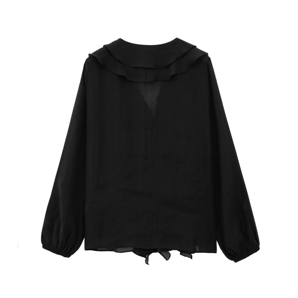 2025 Spring Casual Layered Puff Sleeve V-Neck Blouse