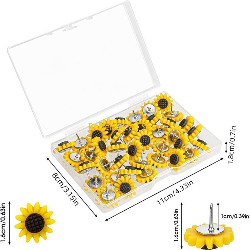W89C Flower Push Pin for Office Bulletin Board Fabric Marking Picture Hanging Cork Notice Board Thumb Tacks 20/50/80Pcs