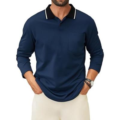 Spring Summer Men's Lapel Long-sleeved Polo Shirt Fashionable Outdoor Activity Wear Comfortable Composition