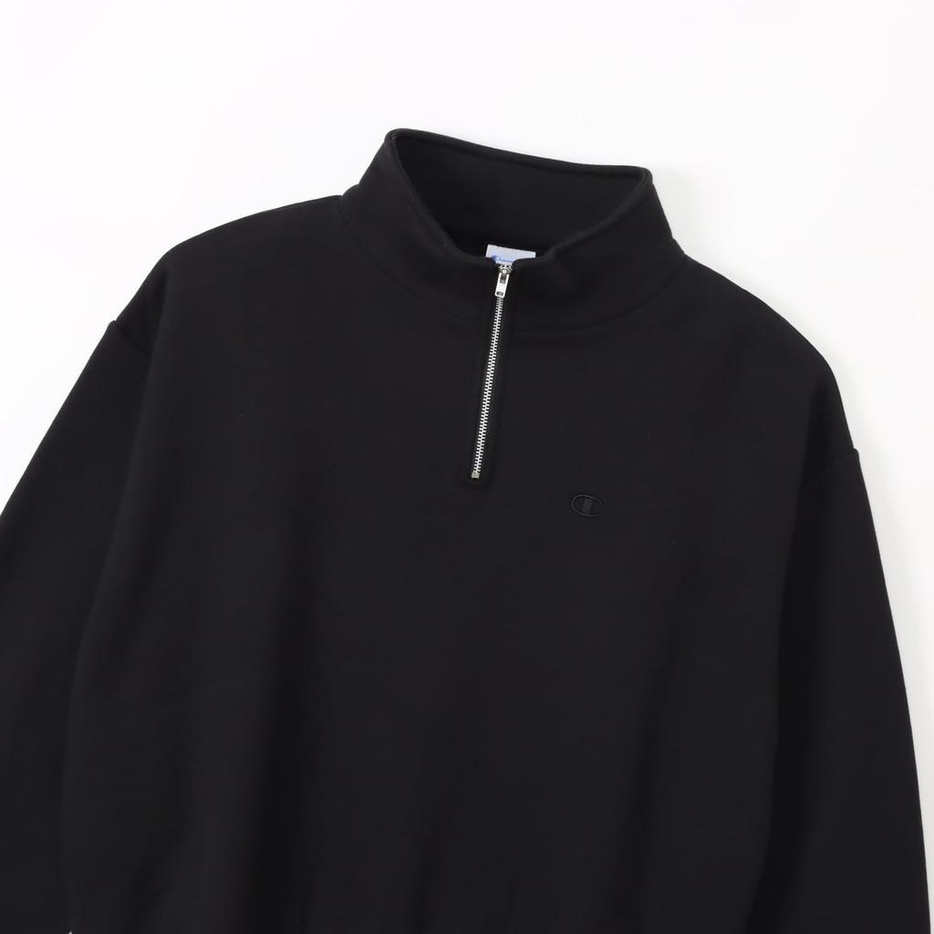 Champion Basic Long Sleeve Logo Black Women's One-Point Half-Zip Sweatshirt, (CWSY011Z)