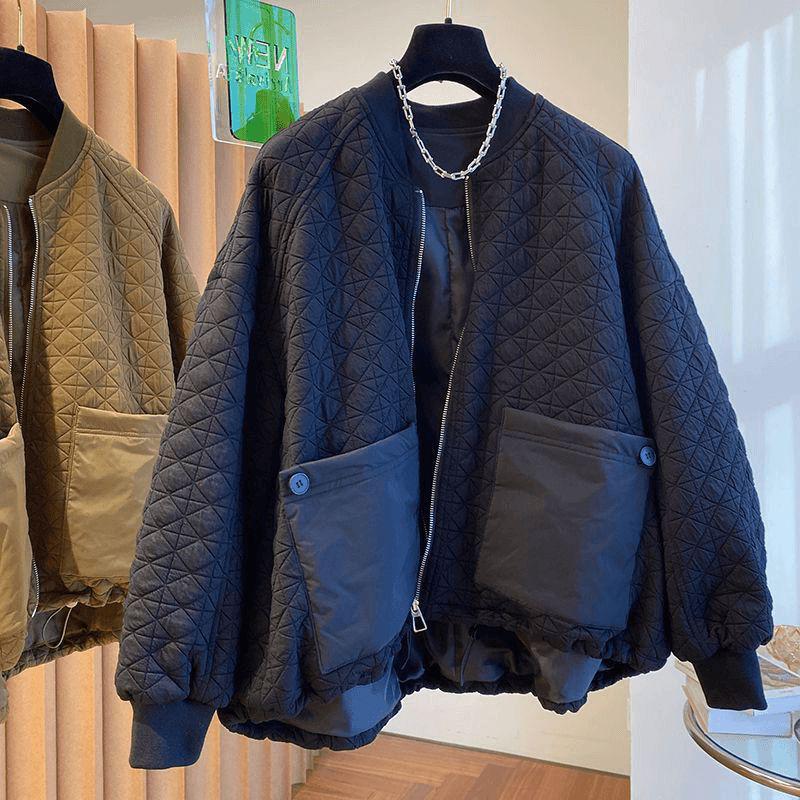 

Женская свободная повседневная бейсбольная куртка в корейском стиле с бриллиантовым узором 2024 2XL (135-150 kg) чёрный