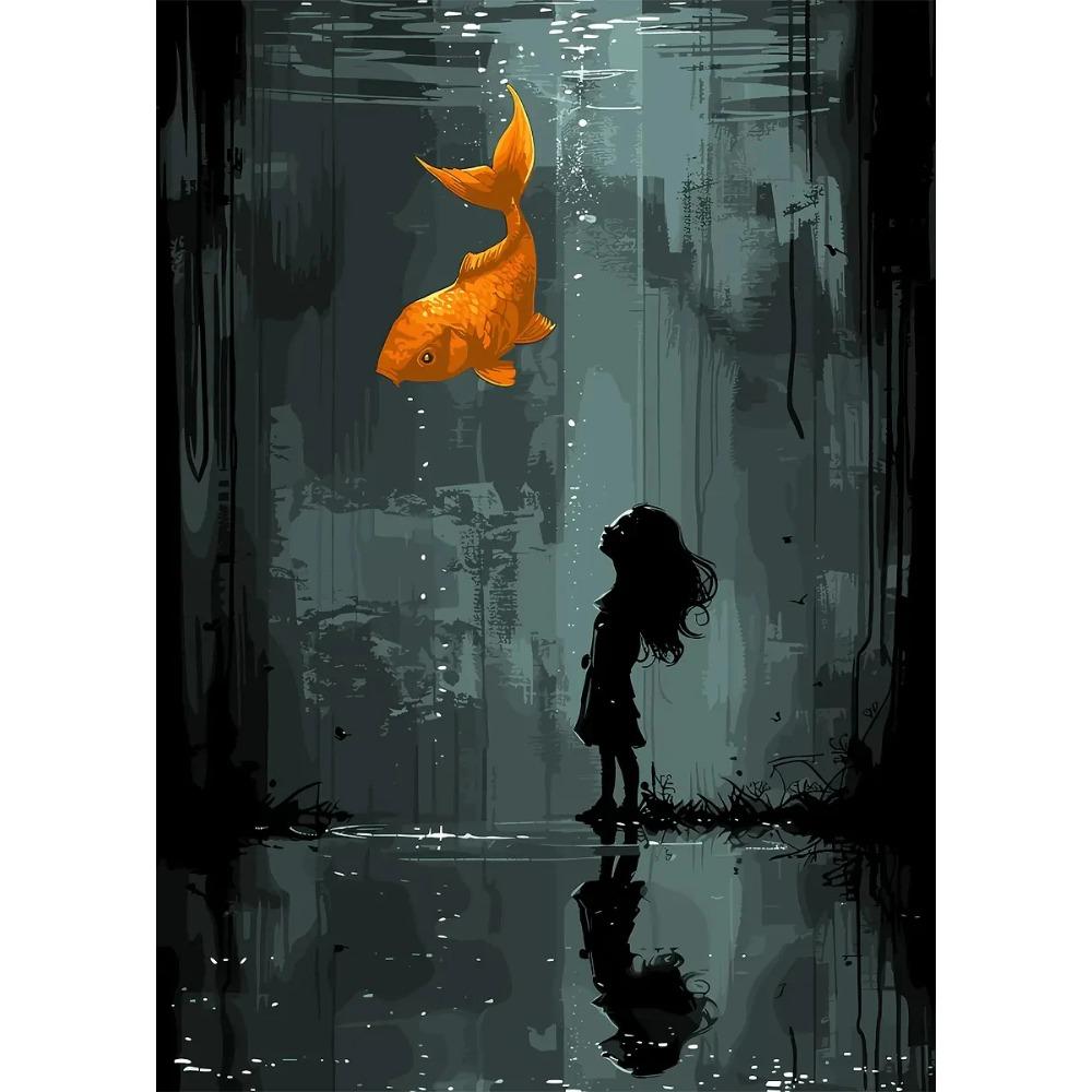 Classic Surreal Golden Koi Fish Posters Fishes Swimming Anime Art Prints Canvas Painting Wall Pictures Home Living Room Decor