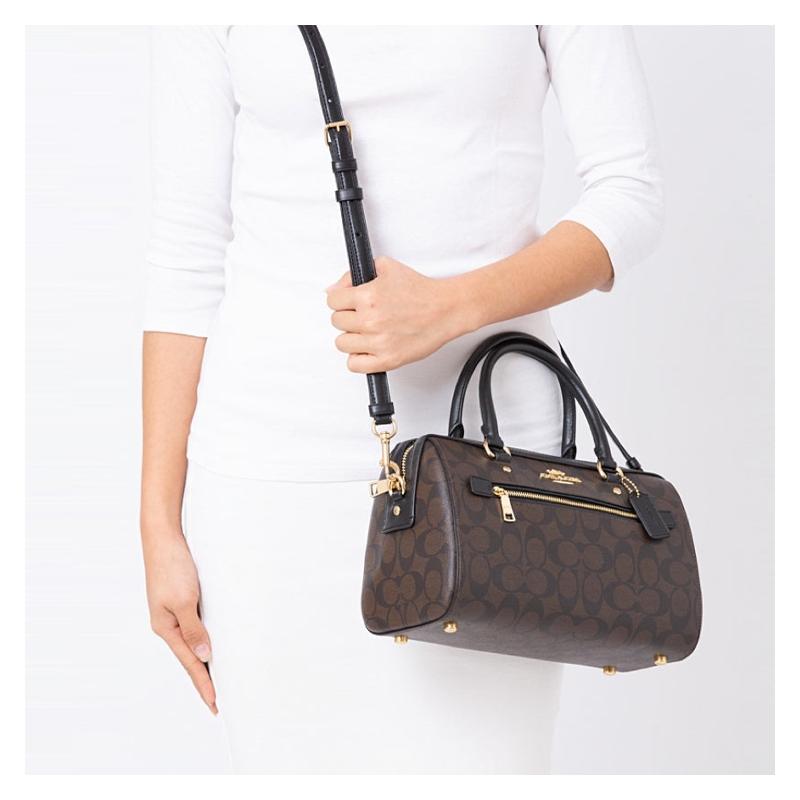 Coach Handbag Rowan 27 Presbyopic Printed Zipper Closure, Coated Canvas and Smooth Leather, Boston Bag Hand-held Shoulder Crossbody Bag, Large Size