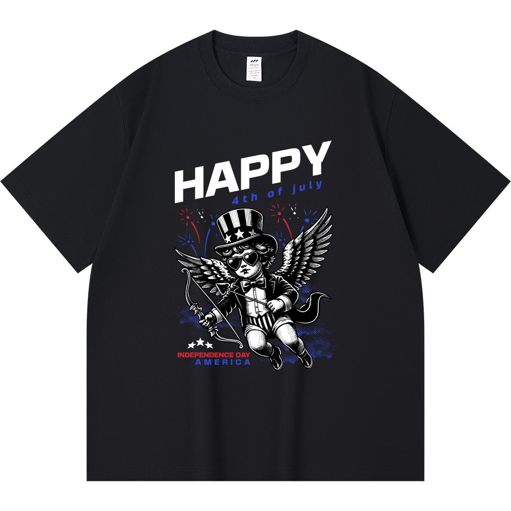 

230GSM 100% Cotton T-Shirt Cupid Celebrate 4th ofJuly Print Tees Funny Harajuku Style Combed Cotton Tshirt XS абрикосовый