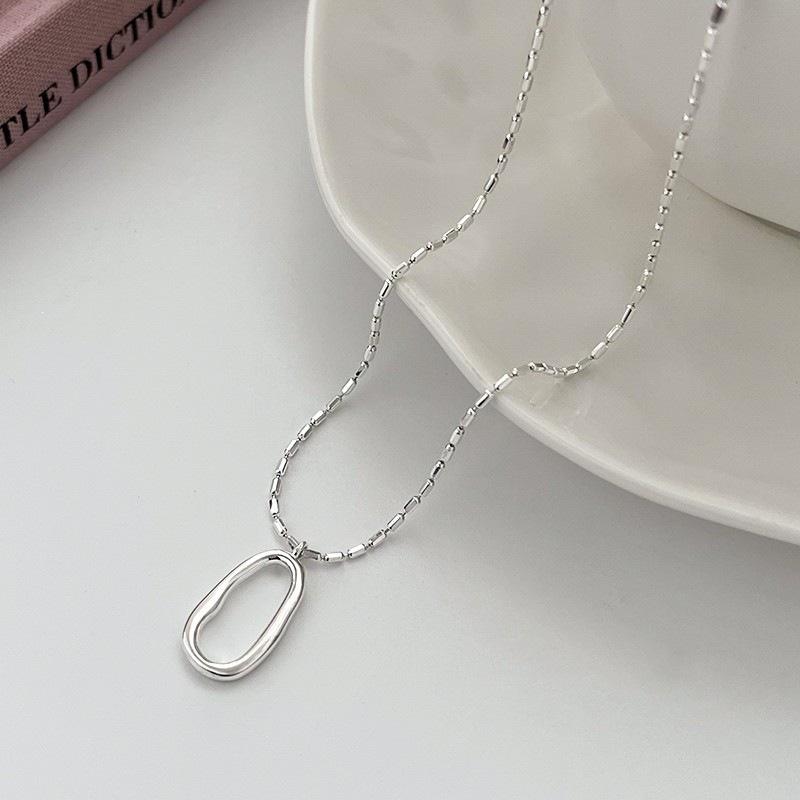 925 Sterling Silver Oval Clavicle Chain Necklace - 2023 Luxurious High-End Style for Women