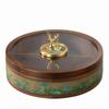 Wooden Snack Storage Box Multifunctional Round Divided Serving Tray with Lid Compartmentalized Dried