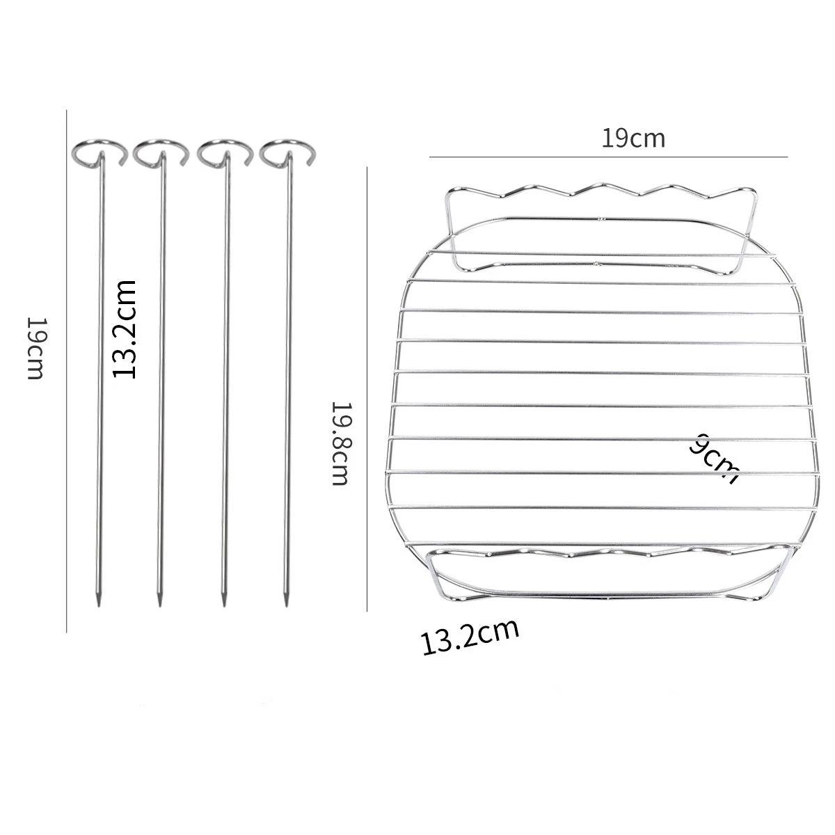 

Stainless Steel Air Fryer Grill Steamer 2 Tier Rack with 4 Skewers Multi Function BBQ Cooking Accessories for Home Outdoor