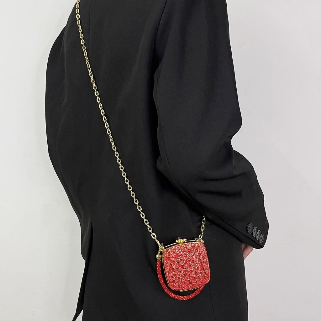 Acrylic Mini Square Bag With Glitter Sequins And Shoulder Strap For Daily Use