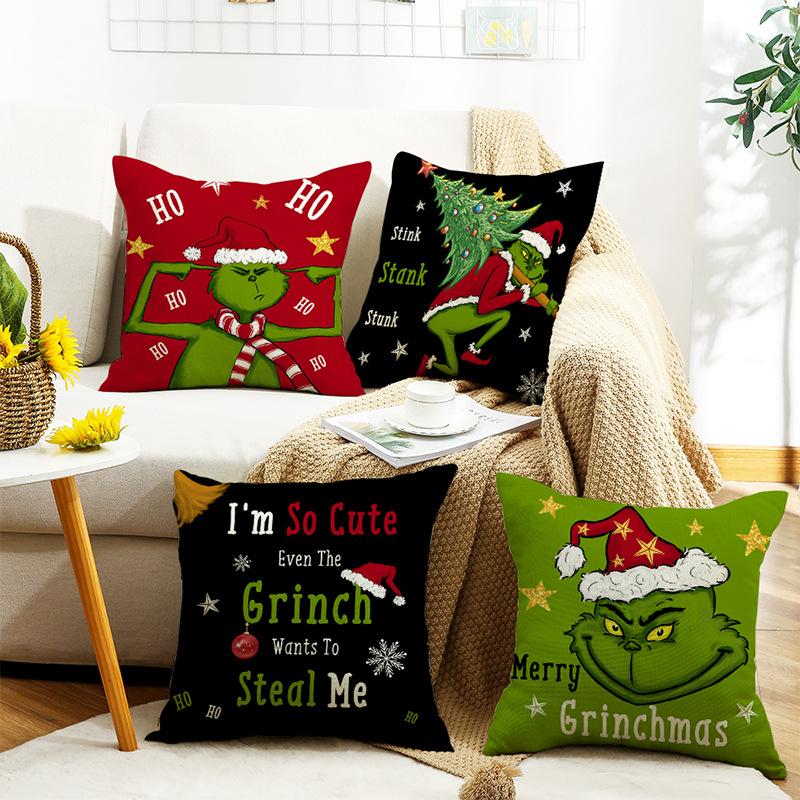 New Christmas Decorative Cushion Cover Linen Print Funny Pillow Sofa Home Cushion Cover