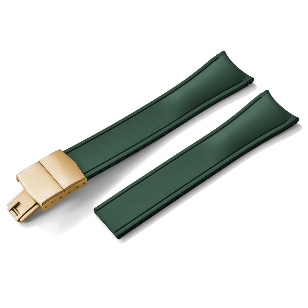 Premium Grade Curved End CTS FKM Rubber Watch Band 20mm 22mm Quick Release Butterfly Buckle Waterproof Soft Flexible Diver Style