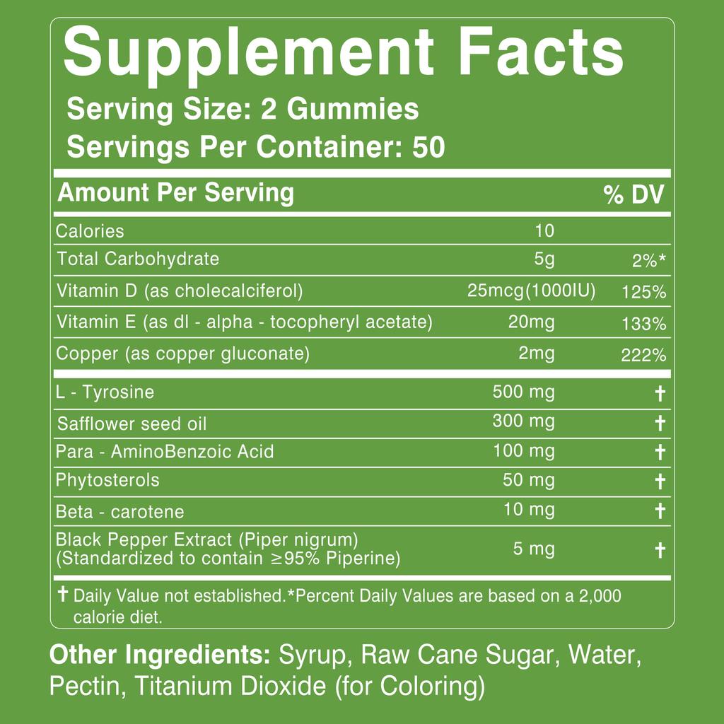 Blackening Gummies Contain a Blend of L-tyrosine and Vitamin D To Promote the Production of Natural Melanin.